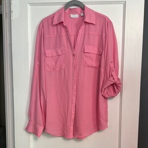 New York & Company Pink Button-Up Blouse